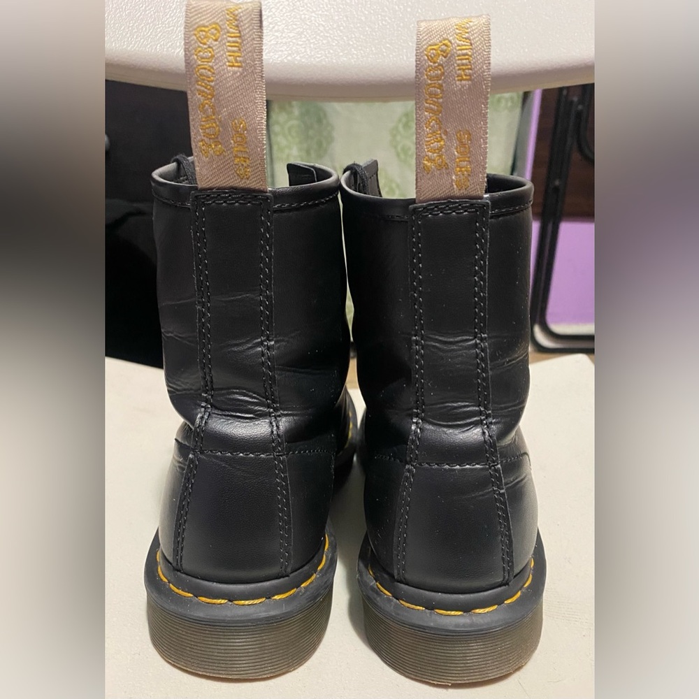 Dr. Martens Black Leather Lace-Up Boots with Yellow Stitching - Picture 6 of 9